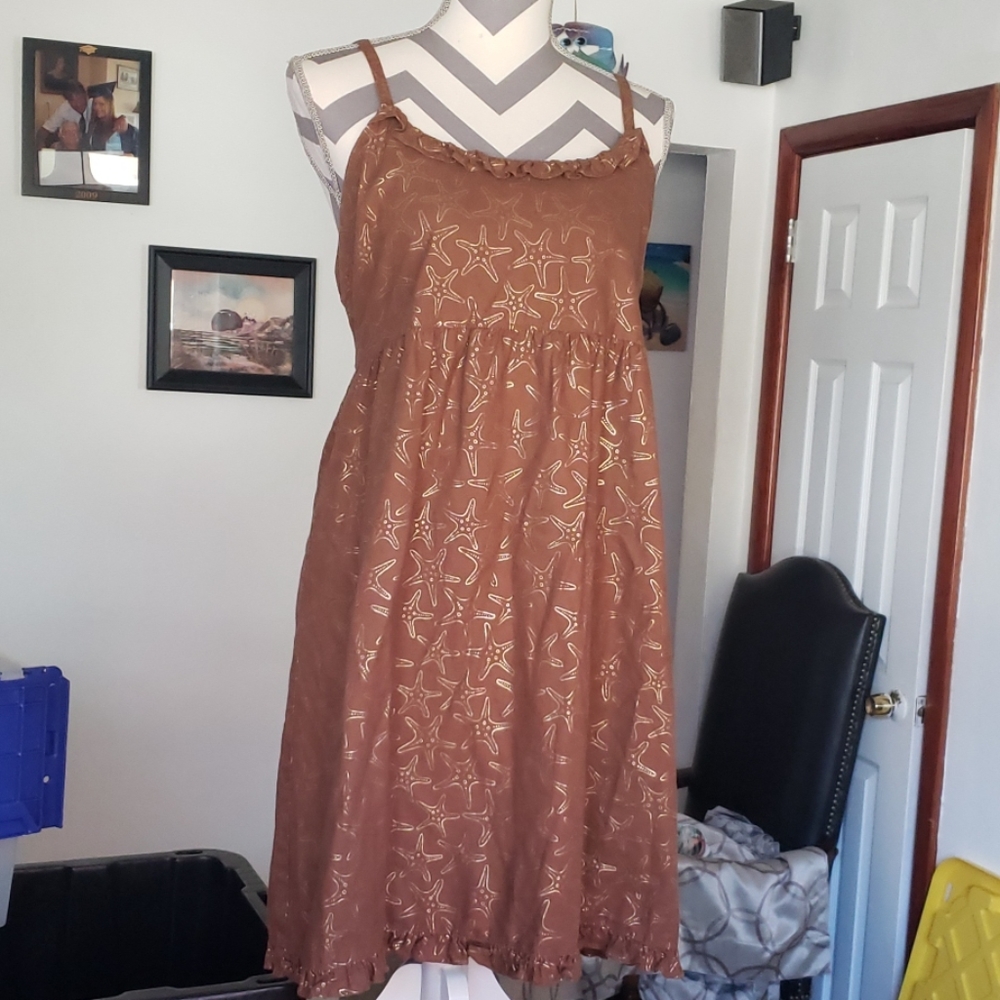 Vineyard Vines Brown Strapless Dress with Gold Starfish Print - Picture 2 of 3